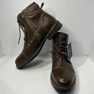 George Mens Brown Faux Leather Inside Zip Cap Toe Boots Size 11 NEW